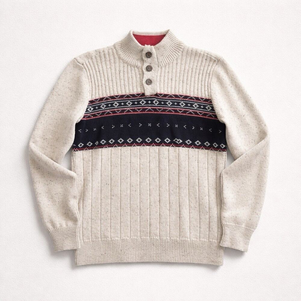 Chaps Sweater Men’s Medium Fair Isle Nordic Knit‎ Pullover Quarter Button